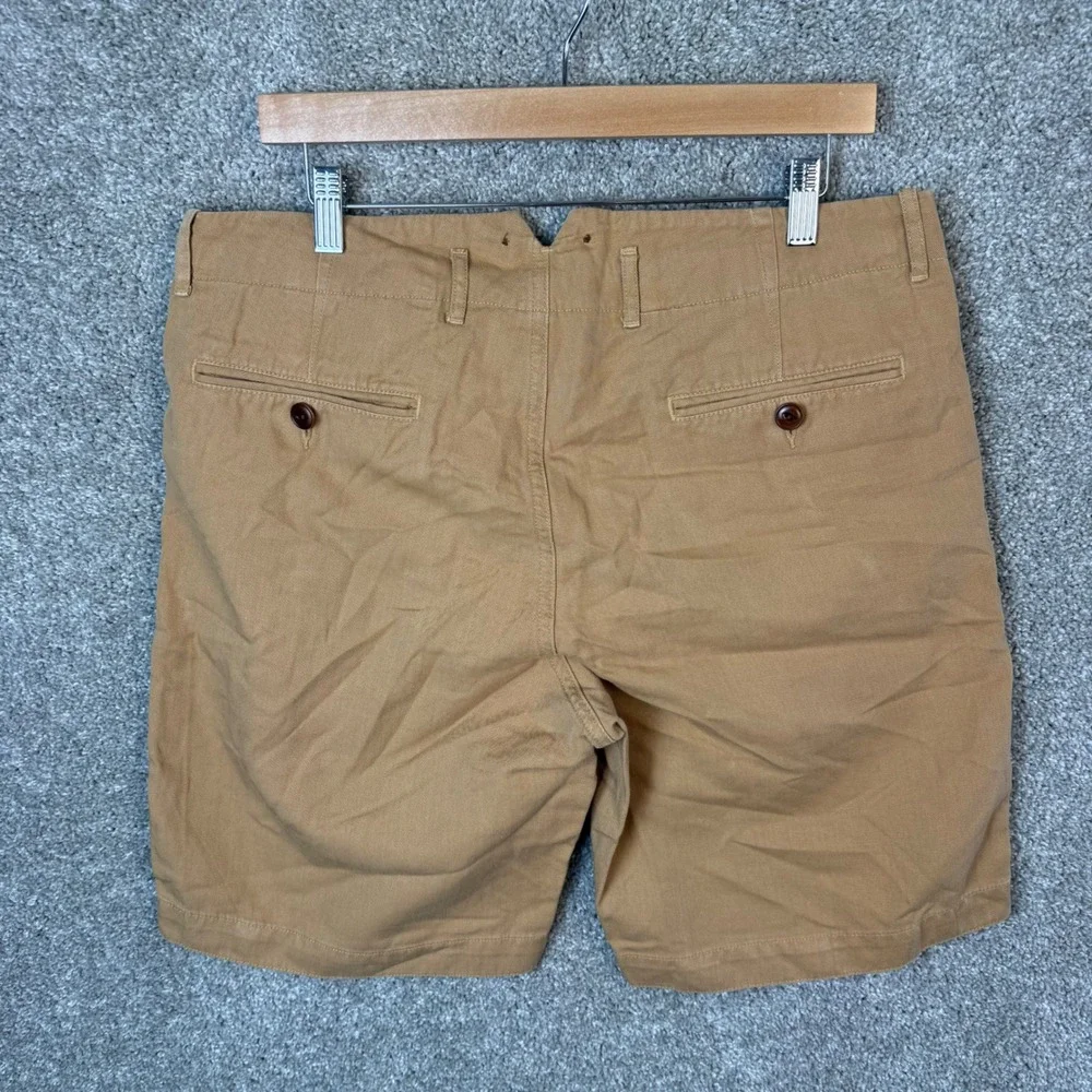 Wallace & Barnes J.Crew Mens Size 34 Tan Cotton Linen Chino Shorts Button Fly